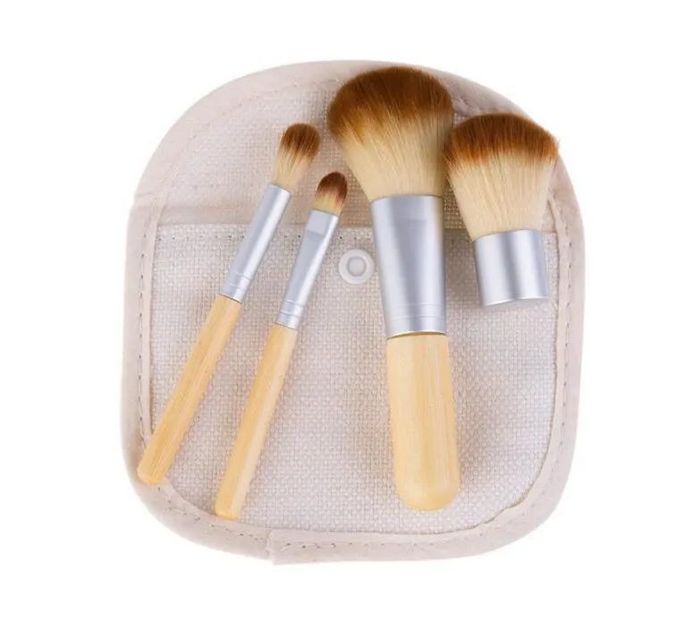 4個の竹化粧ブラシセットアイシャドウブラシ化粧品混合ブラシツールバッグ付きブラシを作るPinceux Maquillage