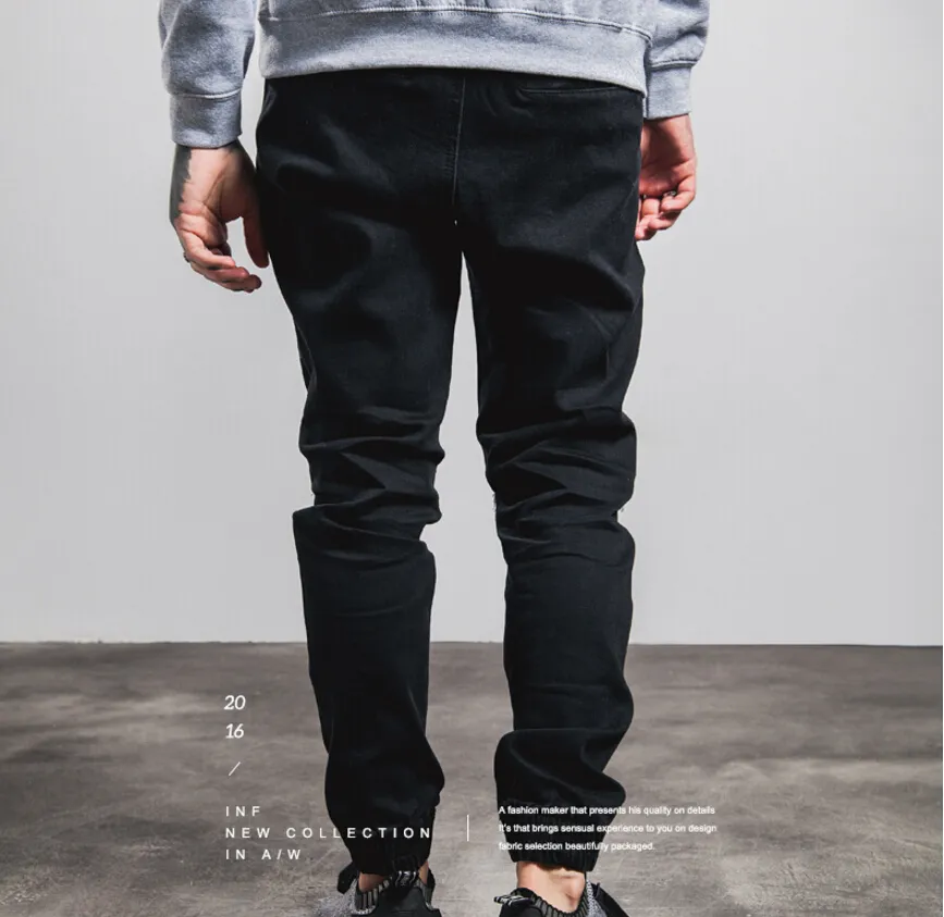 Hommes déchiré pantalon maigre droit mince élastique Biker jean pantalon décontracté noir crayon pantalon avec lettres imprimées Design302S