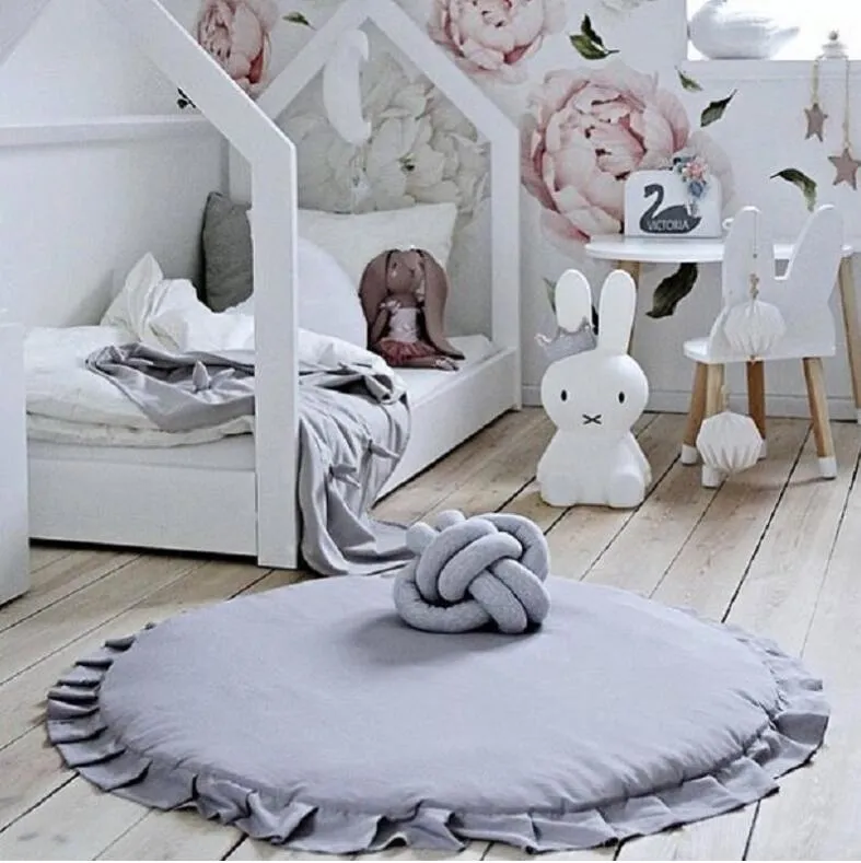 Children Baby Game Mat Play Crawling Blanket Sleeping Pad Sitting Cushion Round Mat Super Soft Rug Bedroom Decoration