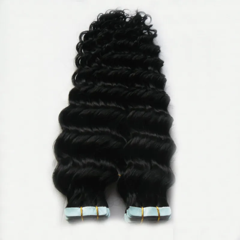 Natural Color Taśma w Ludzkich Hair Extensions Double Rysowane włosy Skóra Weft Taśma Hair Extensions 40 SZTUK Human Taśma w Kinky Curly