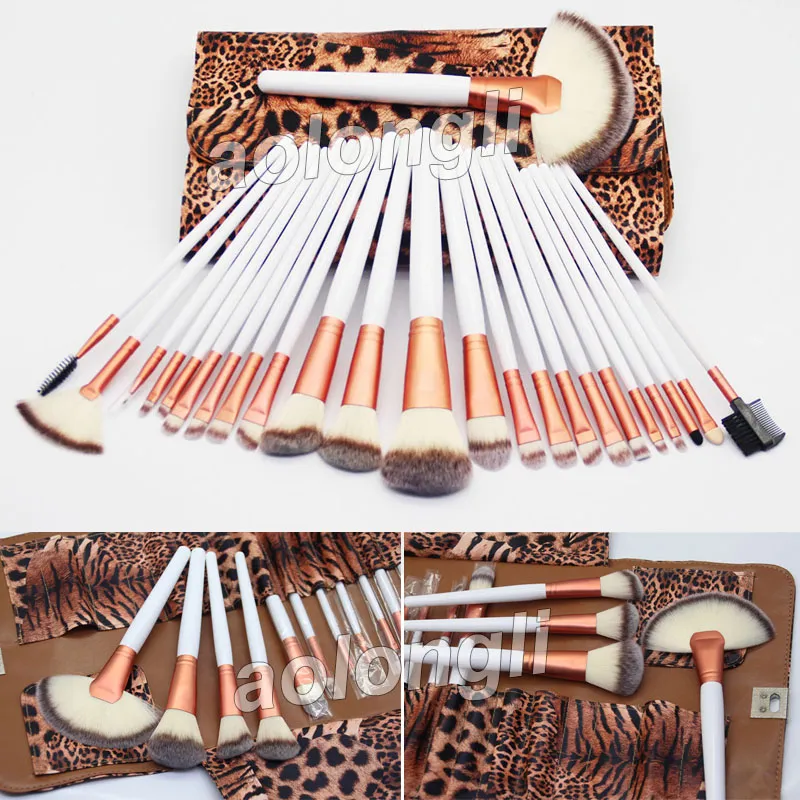 2018 Leopard Tasche Make-up Pinsel 24 Stück Rose Golden Brushes Kit Gesichtspuder Foundation Brush Set Kosmetik Blush Brush Lidschatten Pinsel