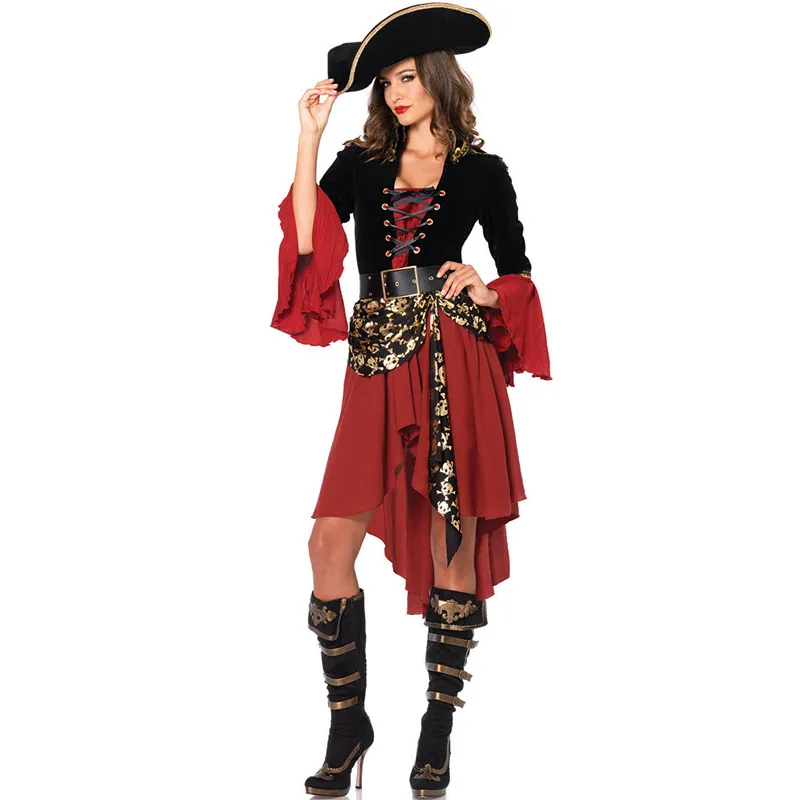 New Style Adult Women Deluxe Fashion Party Pirates Cosplay Pirate Costume for Halloween Female Carnival