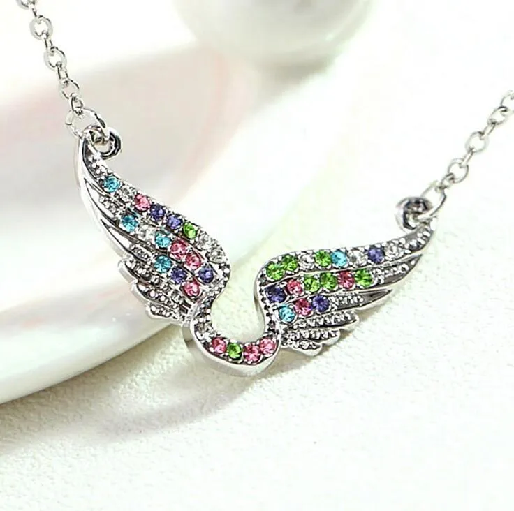 Elegant Meisje Crystal Ketting Glanzende Plating Angel Wing Kettingen voor Vrouwen Nice Gift Valentijnsdag 5 kleuren gratis schip