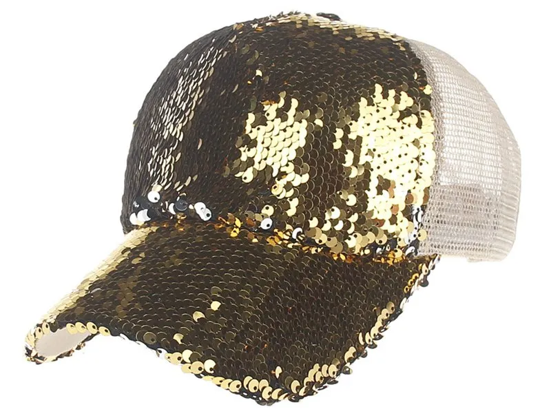 INS Pailletten Hüte Frauen Einstellbare Baseball Hüte Große Mädchen Sommer Bling Shinning Mesh Baseballmütze Weibliche Glitter Party Club Hut Zubehör