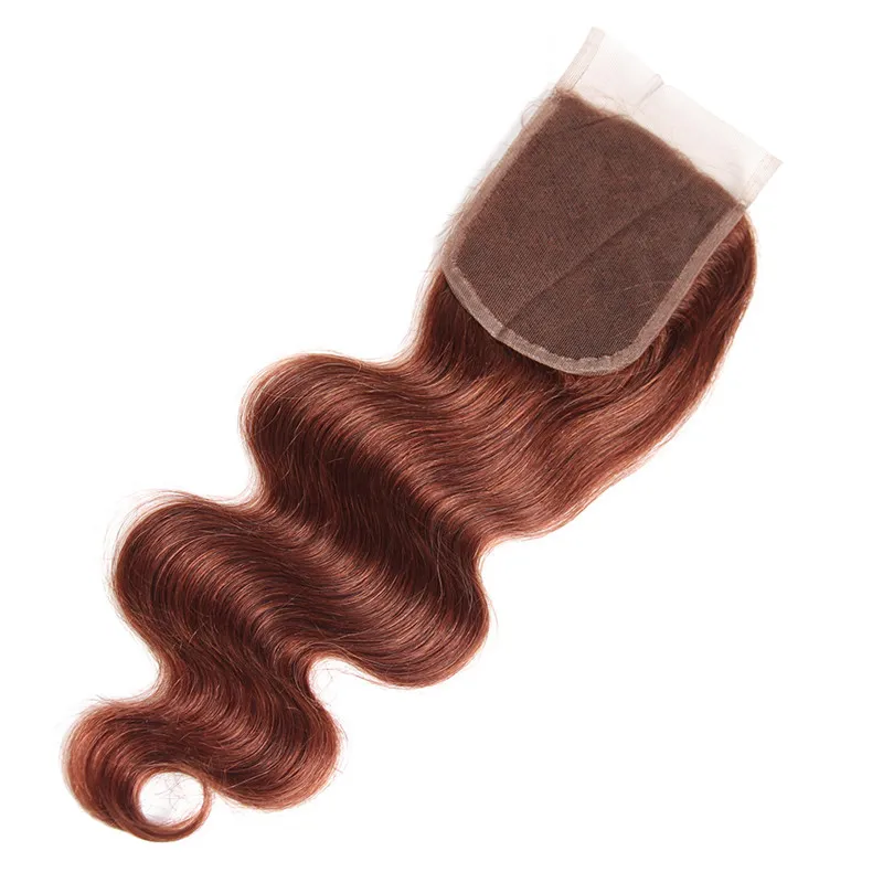 Cabelo humano virgem castanho escuro tece com fechamento 33 pacotes de cabelo humano brasileiro vermelho cobre ofertas onda corporal com fechamento de renda 4x21624599