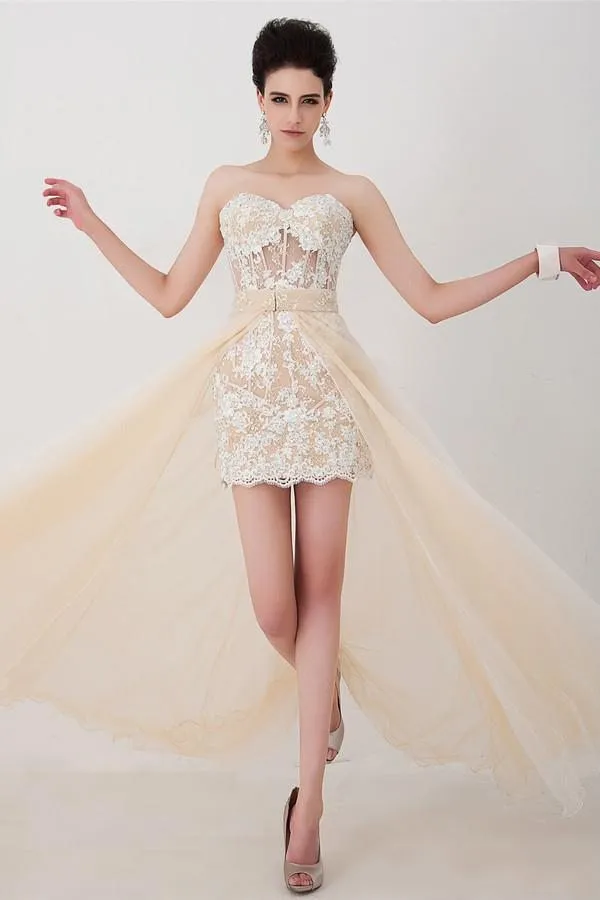 beige prom dress with black lace Zapaka Women Cap Sleeves Mermaid Beaded Black Long Prom Dress, Champagne / US8 main image 1