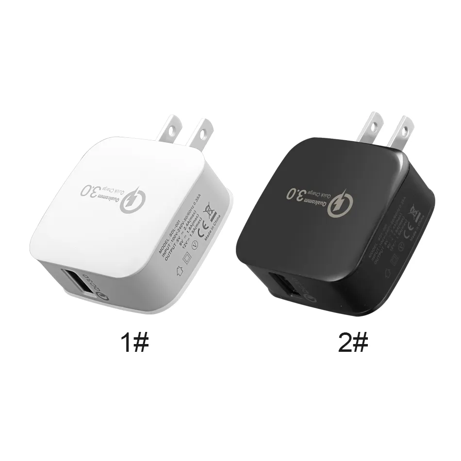 Snabbladdning Adapter QC 3.0 Wall Charger 5V/2.4A USB Plug Home Travel Adapter för iPhone 14 Pro Max Huawei P60 P50 Pro Samsung S23 Ultra Plus i OPP Bag