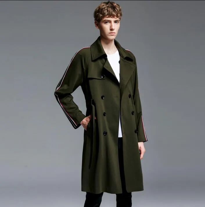 Novo Designer Mens Trench Casacos Homem Longo Casaco Homens Roupas Slim Fit Overcoat Manga Longa Solta Primavera Outono Moda Exército Verde