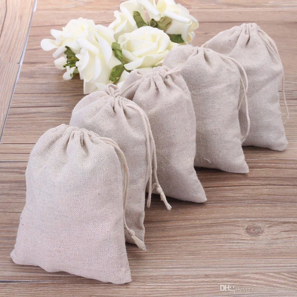 Small Muslin Drawstring Gift Bags Cotton Linen Vintage Jewelry Pouches Packaging Case Wedding Favor holder Many Sizes Jute Sacks Custom Logo