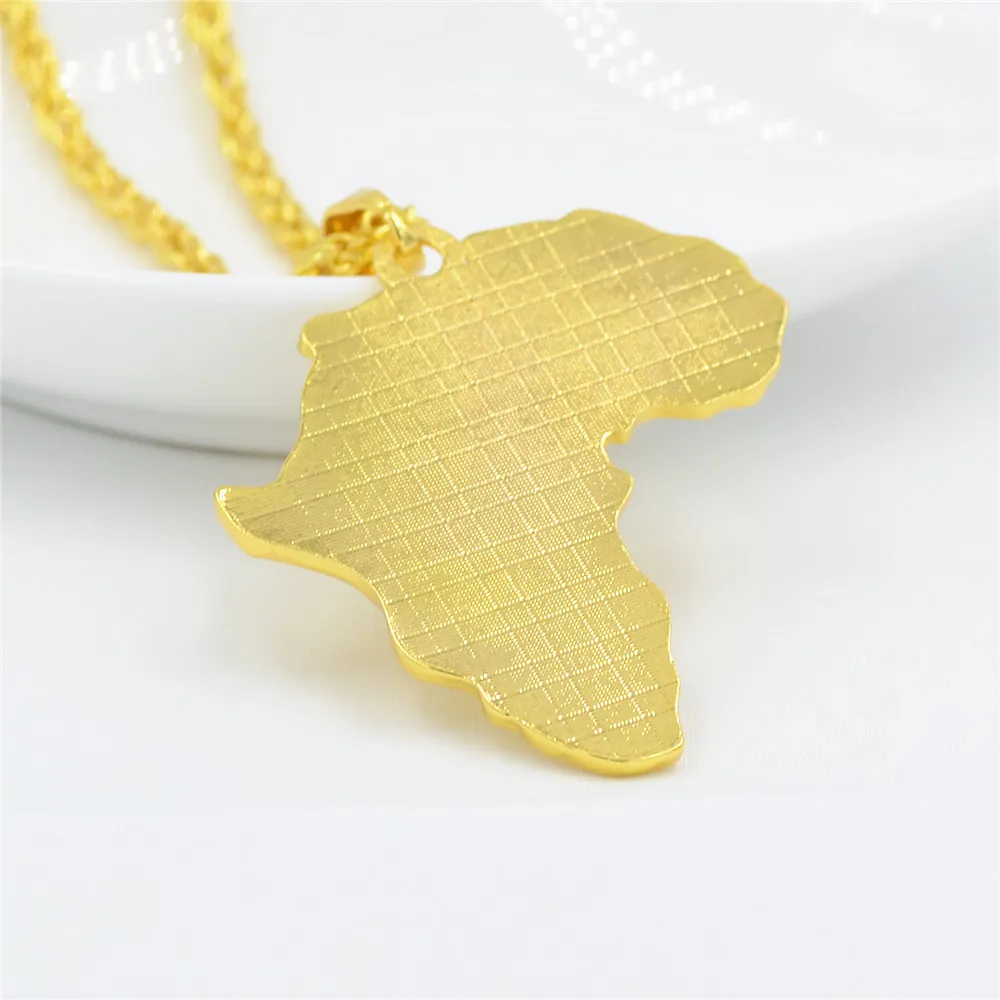 UODESIGN Merk Hiphop Afrika Ketting Goud Kleur Hanger Keten Afrikaanse Kaart Gift Voor Mannen / Dames Ethiopische Sieraden Trendy