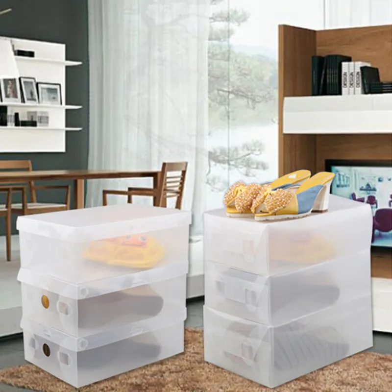 Transparent Clear Plastic Shoe Boot Box Stackable Foldable Storage Organizer Clamshell Household Home Use Multifunction
