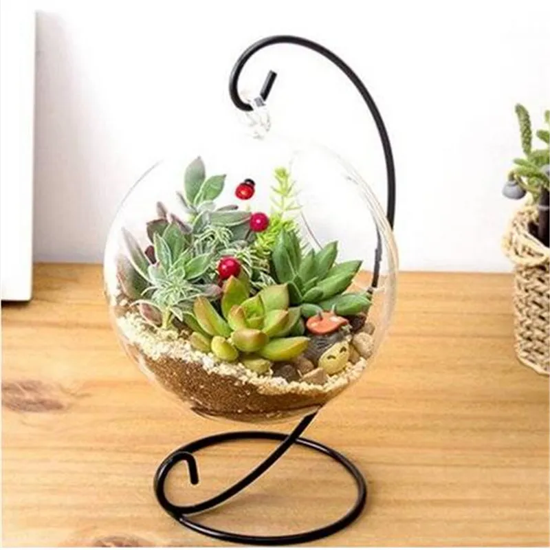 Ventes chaudes en gros boule ronde avec un trou plante hydroponique fleur suspendus Vase en verre conteneur maison ornement vase jardinières Pots jardin