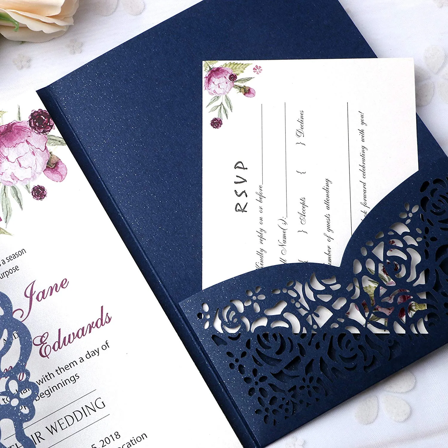 Elegant Tri-Fold Wedding Invitations: Navy Blue with Burgundy Ribbons -  Shop Now! from Dhgate Wedding Invitations - price 1.03, image size:1500x1500