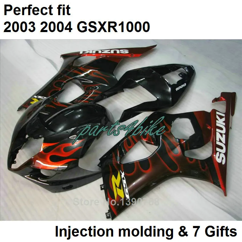 SUZUKI GSXR 1000 K3 2003 2004 페어링 킷용 검정색 불꽃 페어링 세트 GSXR1000 03 04 차체 GSXR1000 UF01