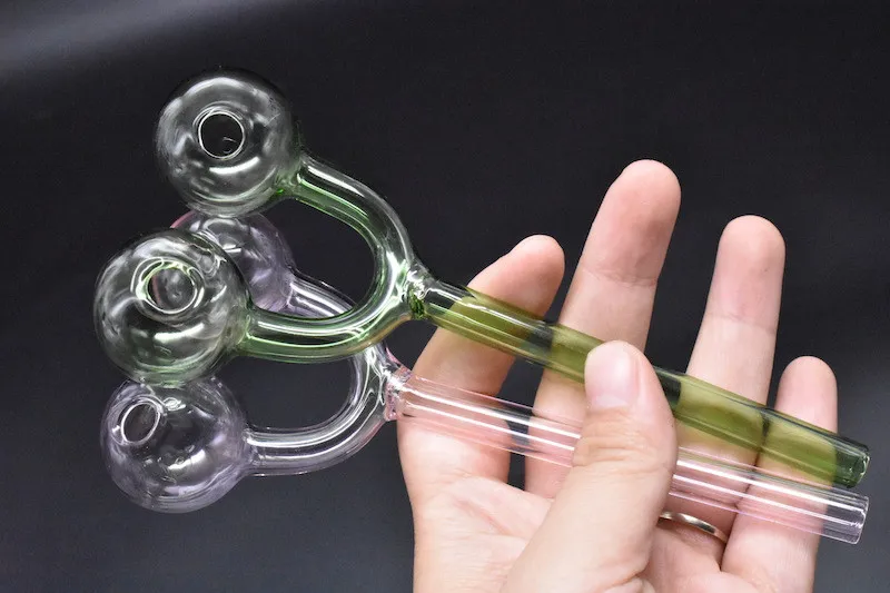 Coloré double verre brûleur à mazout conduites d'eau main pipe grand barboteur verre brûleur à mazout tuyaux Dab Rig main fumer pipe narguilés