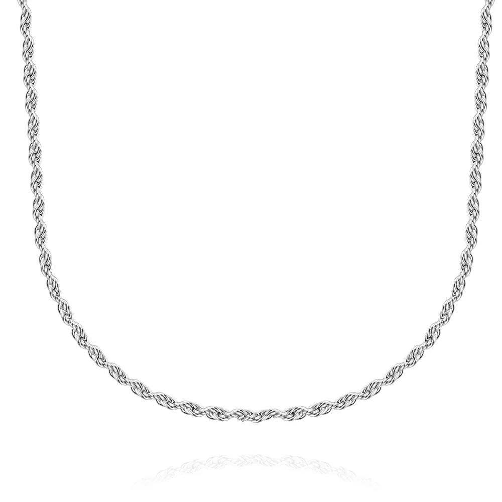 Bijoux fantaisie 100% collier en acier inoxydable pour hommes/femmes chaîne torsadée 2 mm 18/20/22/24/28 pouces