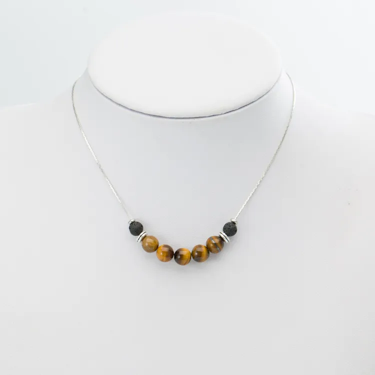 Fashion Natural Stone Turquoise Tiger's Eye Necklace Black Lava Stone Aromatherapy Essential Oil Diffuser Necklace For Women