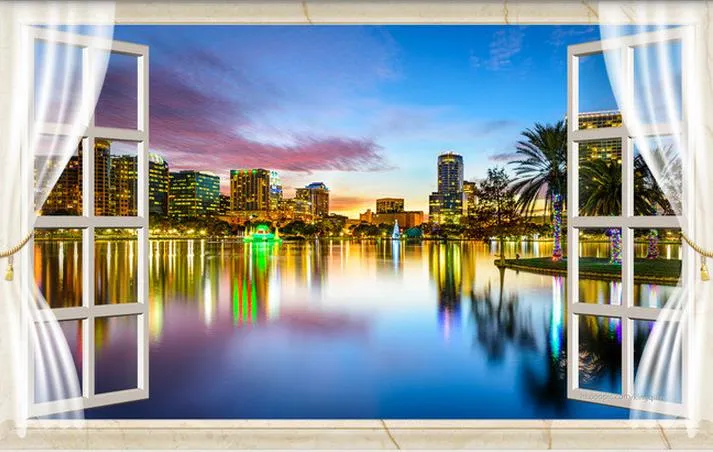 Custom Photo Wallpaper 3D Stereo Window city night view 3D TV background wall Art Mural for Living Room Large Painting Home Decor