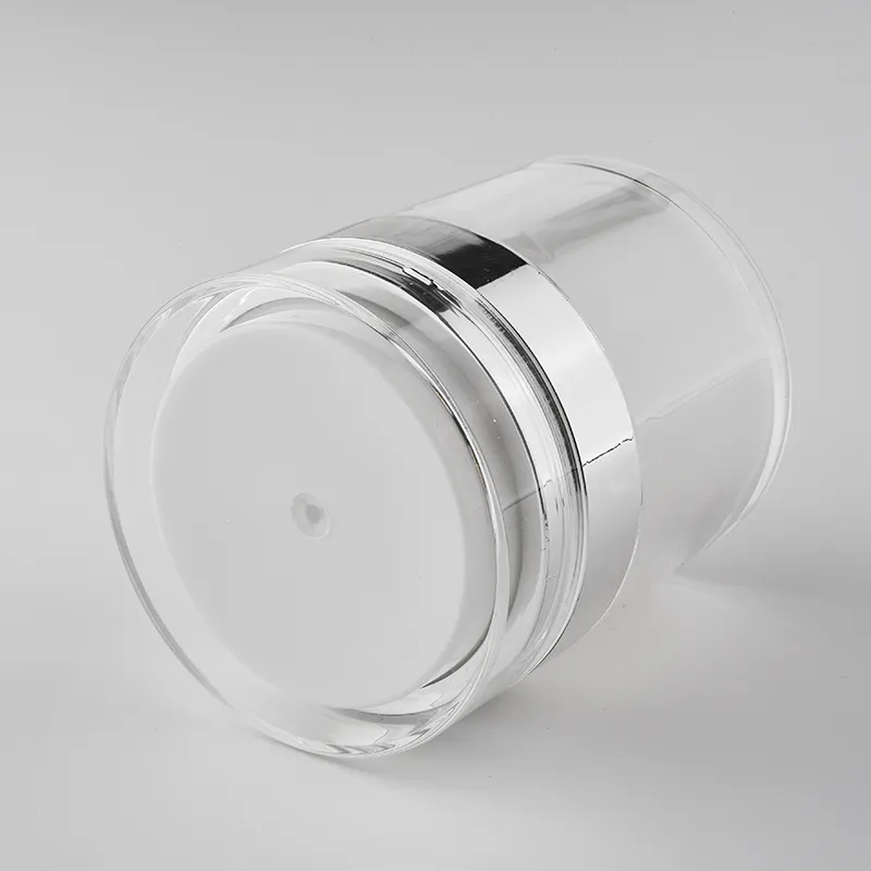 15 30 50G Vaso crema airless acrilico bianco perla Vaso crema con collare argento 15 30 50ML Flacone pompa vaso cosmetico lozione sottovuoto