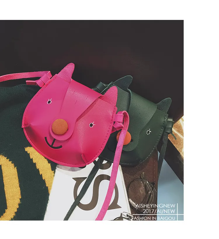 Barn handväska 2018 nyaste koreanska mode söt tecknad mångfärgad kattväska flicka prinsessa pu cross-body väskor baby tjejer mynt plånböcker 7 färger