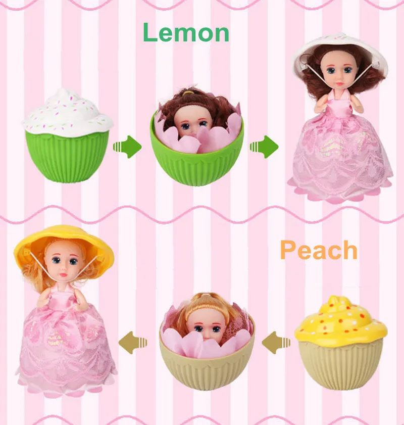 10cm Cupcake Scented Princess Dolls With Skirt Dress Comb Reversible Cake Transform to Princess Doll 6 Flavors 