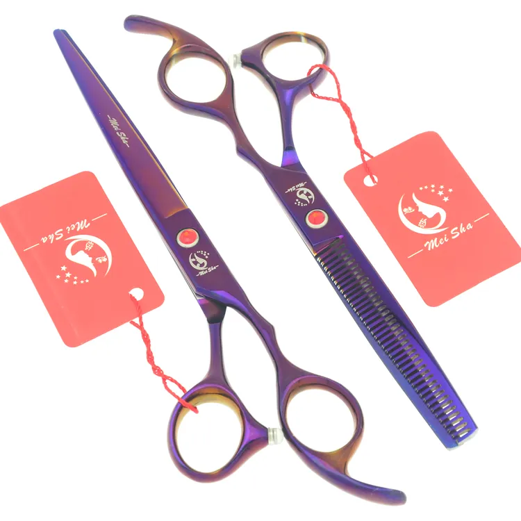 7.0Inch Meisha Purple Hair Scissors Hairdressing Cutting Shears Set Salon Cutting Tools Hair Thinning Tijeras Sharp Edge Hair Razors HA0370