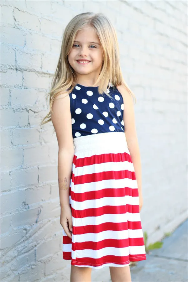 Roupas de menina do bebê meninas bandeira americana imprimir vestido de crianças Sem Mangas Listrado Princesa Vestido 2018 verão Boutique crianças crianças Roupas