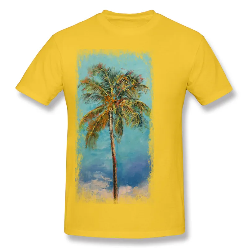 Special Man 100 Cotton PALM TREE Tee Shirt Man Round Neck Dark Green Shorts T-Shirt For Sale Plus Size Printed Tee Shirt
