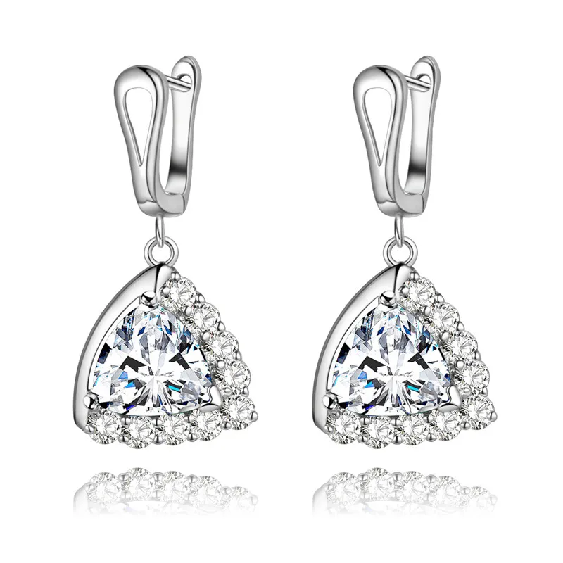 Vecalon 4 colors Women Dangle earring Triangle cut 2ct Diamond Cz 925 Sterling silver Party wedding Drop Earrings for women