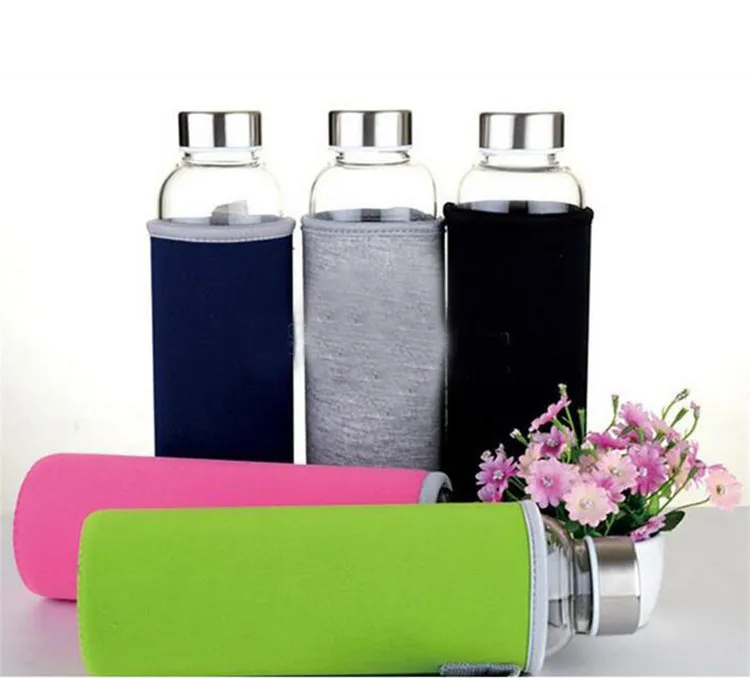 550ML Glass Water Bottle BPA Free High Temperature Resistant Glass Sport Water Bottle With Tea Filter Infuser Bottle Nylon Sleeve FEDEX Free