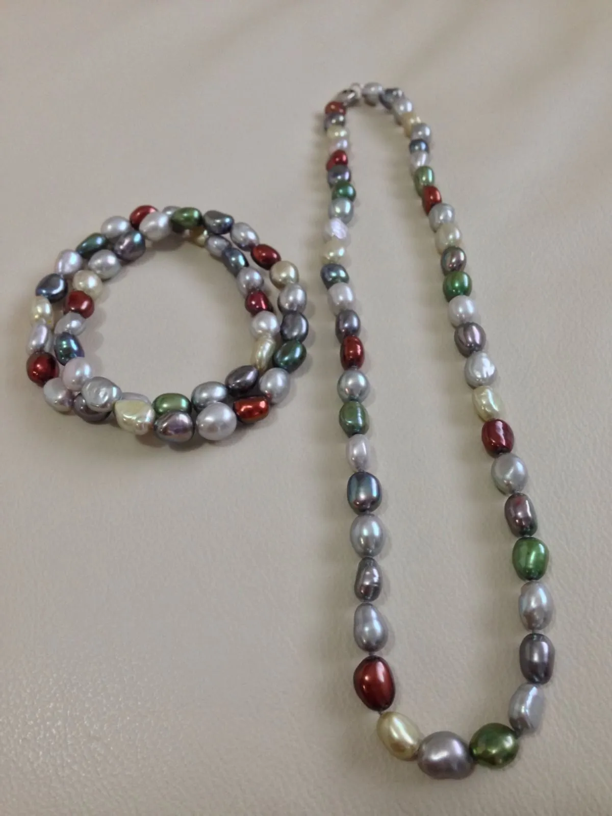 手作りの自然な美しい多色8-9mmバロック淡水養殖真珠のネックレス18 "ブレスレットセットファッションジュエリー