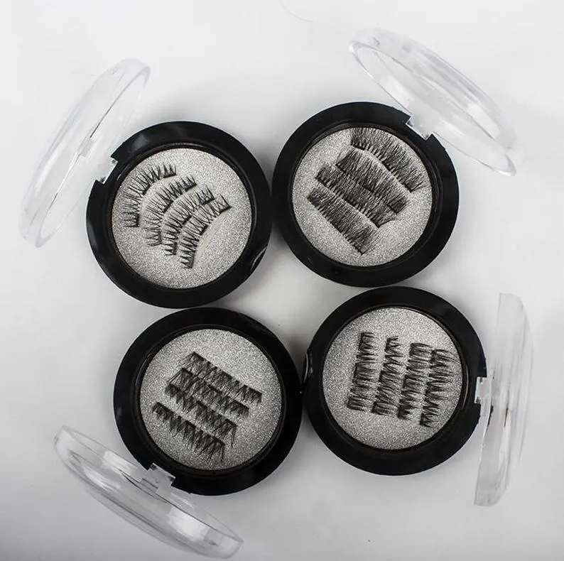 Ręcznie robione 3D Trzy rzęsy magnetyczne na magnesach Naturalne No-Glue Fake Eye Lashes Magnes False Eyelash Extension 4 sztuk / zestaw