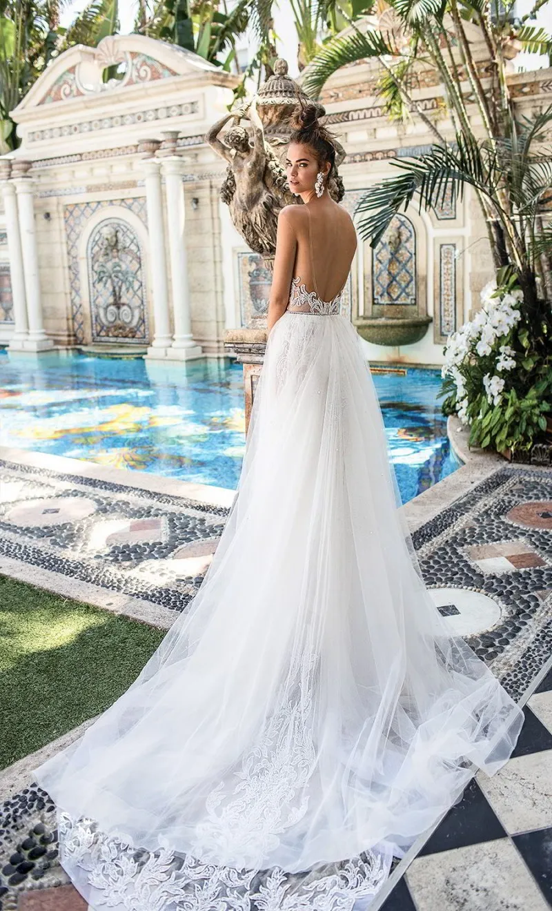 Berta 2020 Abiti da sposa Treno staccabile Sweetheart Senza maniche Sirena Abiti da sposa Abito da sposa con applicazioni in pizzo su misura