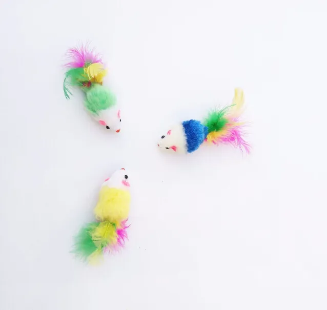 Kolorowy piórka mała myszy zabawka dla kotów do kota zabawne grę dla psa psa kota małe zwierzęta zabawki piór