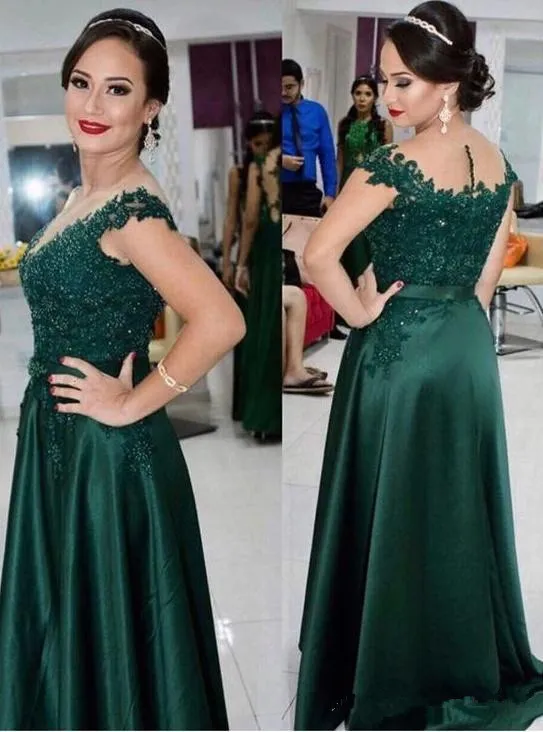 bádminton Disparidad Yo Vestidos de madre verde oscuro de la novia 2018 apliques de encaje con  cuello redondo Vestido