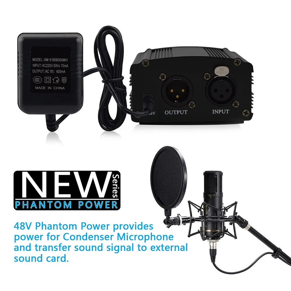 SOVO 48V DC Phantom Power Supply Genuine Professional For Studio Recording Condenser Microphone Computer US Plug Free Shipping