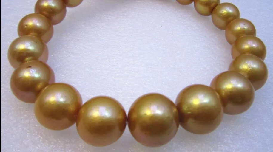 Fina pärlsmycken enorma 18 13-15 mm gyllene naturliga South Sea Pearl Necklace 14k246w