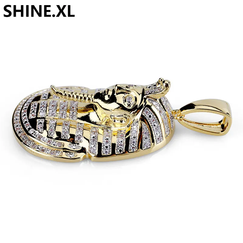 Hip Hop Bling Smycken Micro Pave Zircon Egyptiska Farao Hängsmycke Necklace Classic Forntida Ornament Halsband för Man