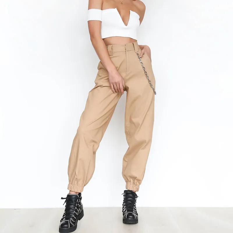 Khaki Cargo Pants With Chain Women Cool Trousers Black White Female Street  Wear Casual Autumn Summer Casual Thin Pants Outwear От 2 177 руб. | DHgate