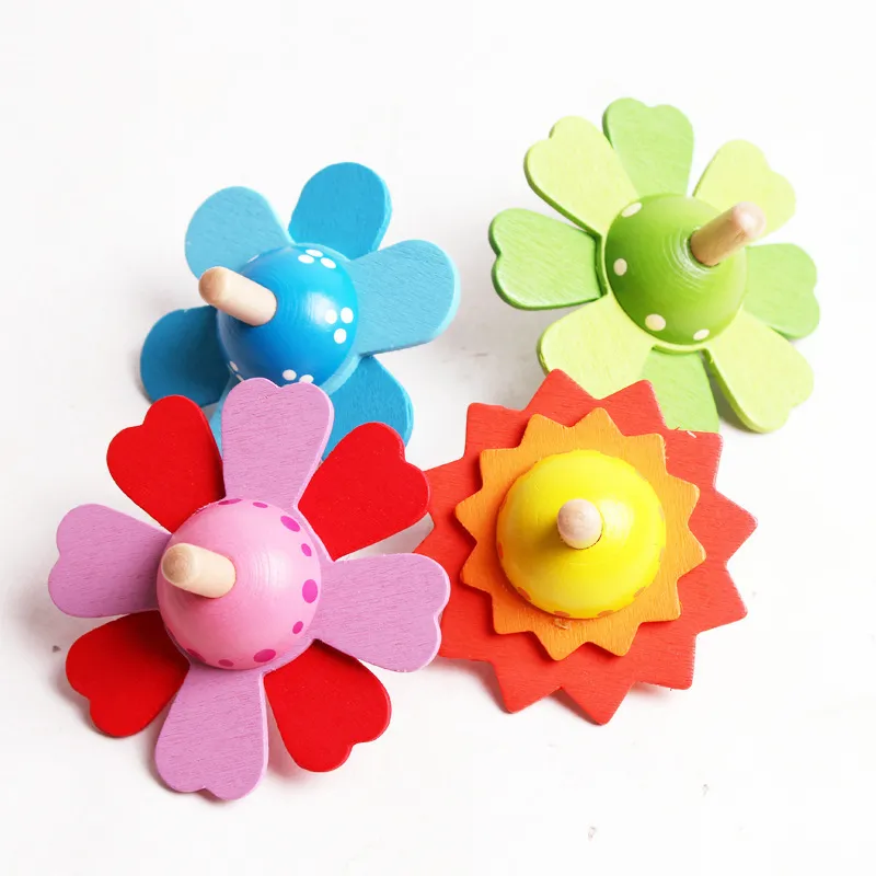 Kids Retro toys flower trottola di legno 4 colori Giocattoli per il relax per bambini gioco di gruppo funky colorato legno peg-top