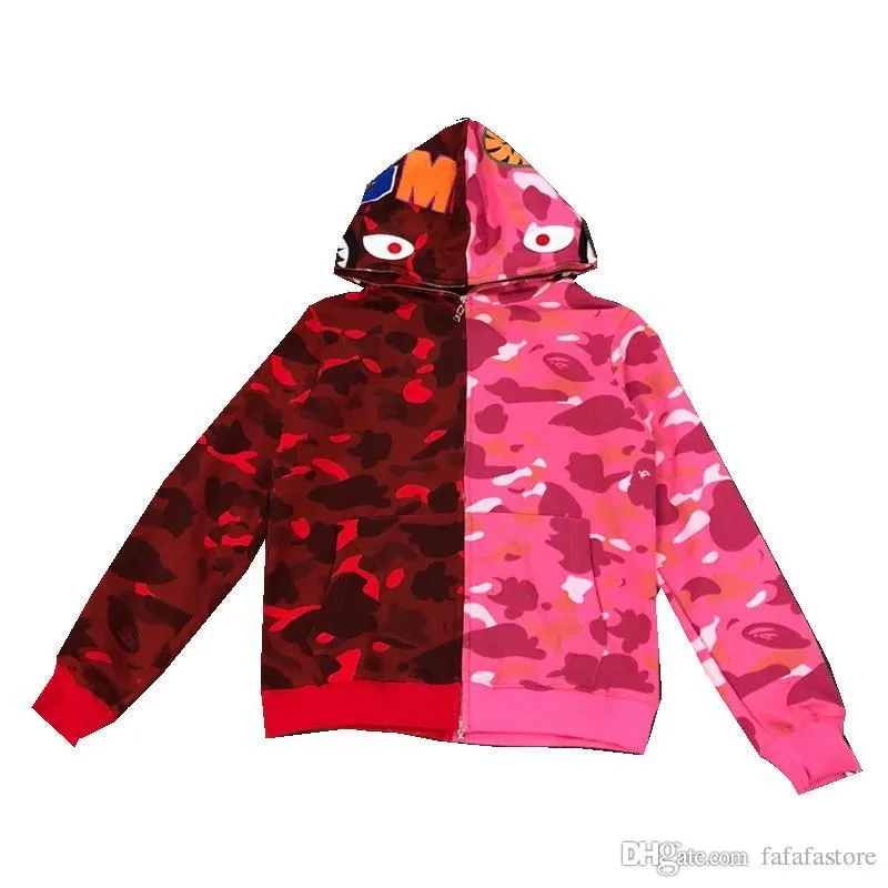 A Bathing A Ape Bap X Shark Zip Up Hoodie Shark Half Red Pink