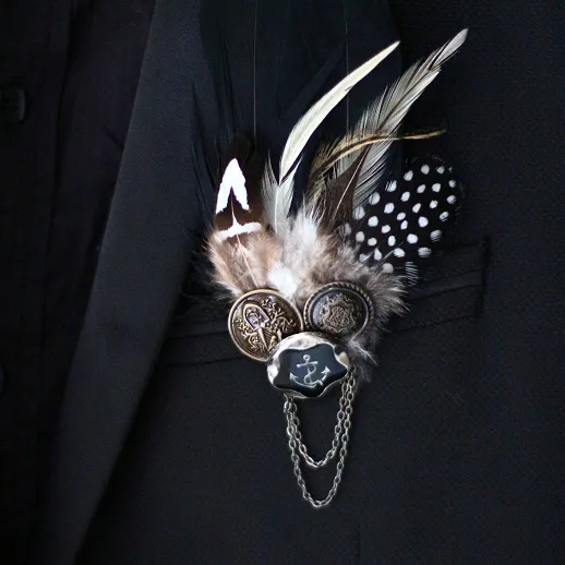 Black Punk Feather Men039S Boutonniere Groom Groomsmen Bankett Silk Flowers Feather Button Collar Flowers6194098