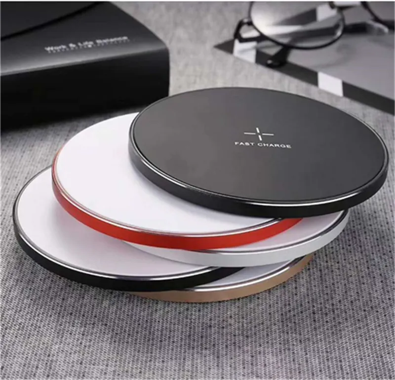 Nuovo design Fast Charger Caricabatterie wireless in lega di alluminio senza fili con cavo USB iphone X 8 Samsung Galaxy S9 S8 plus Nota goophone