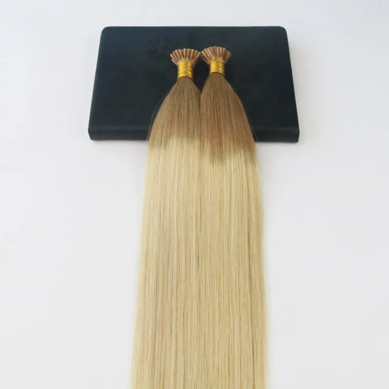 Gdouble Drawn Omber # 12 Fading To # 613 Blond I-Tips Förbabonded Human Hair Extensions Slik Rak 100% Remy Nail Keratin Hårförlängningar
