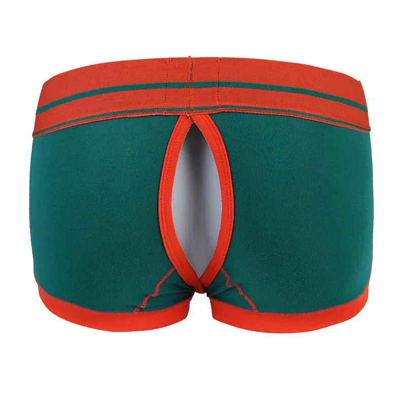 Novità Gay T-back BoxerShorts Open Button Hole Sexy boy Erotic Mutandine maschili Pantaloncini U Convex Pouch Mutande Uomo Boxer Intimo Panty