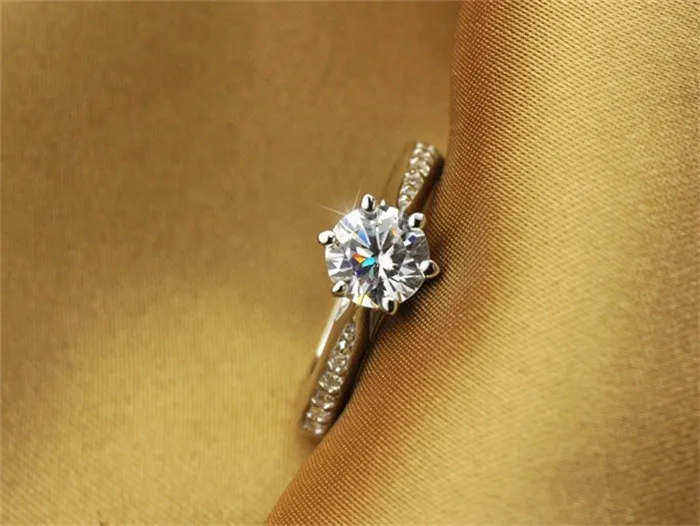 choucong Зубец набор 6 мм камень алмаз стерлингового серебра 925 женщин обручальное кольцо обручальное кольцо Sz 4-10 подарок