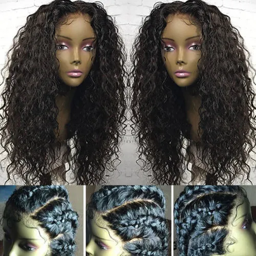 Transparent hd Full Lace Human Hair braided Wigs pre plucked water wave Brazilian 360 frontal Wig with Baby Hairs kinky curly front 130% Density