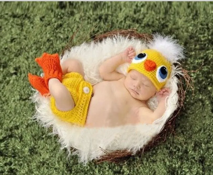 newborn crochet chicken costumes handmade hat pant and shoes cute chicken suit baby knit photograph prop 3piece/set