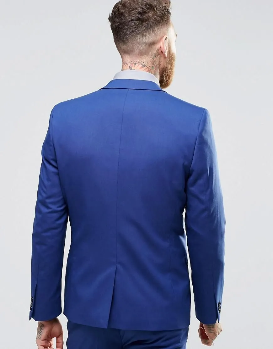 Classic Style One Button Blue Groom Tuxedos Peak Lapel Groomsmen Best Man Blazer Mens Wedding Garnitury Kurtka + Spodnie + Kamizelka + Krawat H: 708