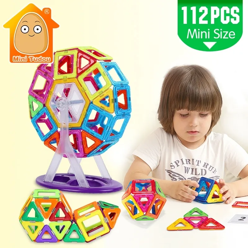 Mini 112PCS Magnetic Block Byggnad Upplysning Montering Byggnad Modell Leksaker Kids Educational DIY Plastic Bricks